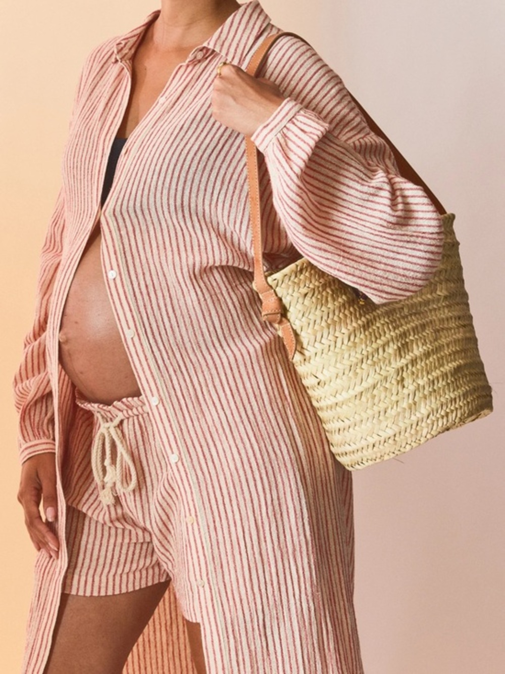 Hatch maternity bungalow shirt dress Pink Stripe Linen Swim Coverup